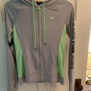 grey and white zippered hoodie